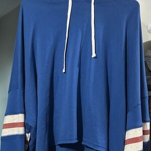 Blue Hoodie with Striped Sleeves